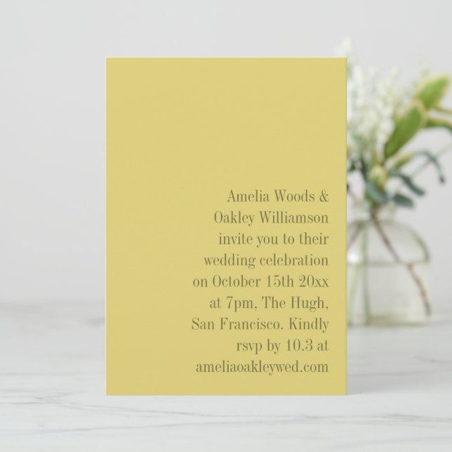Minimalist Yellow Elegant Stylish Modern Wedding Invitation (Standing Front)