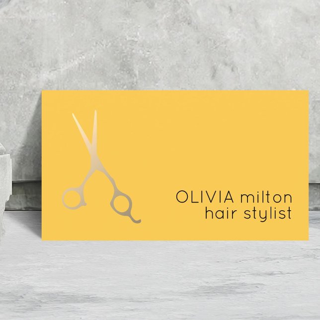 Minimalist Yellow Faux Gold Scissors Hair Stylist Business Card (Creator Uploaded)