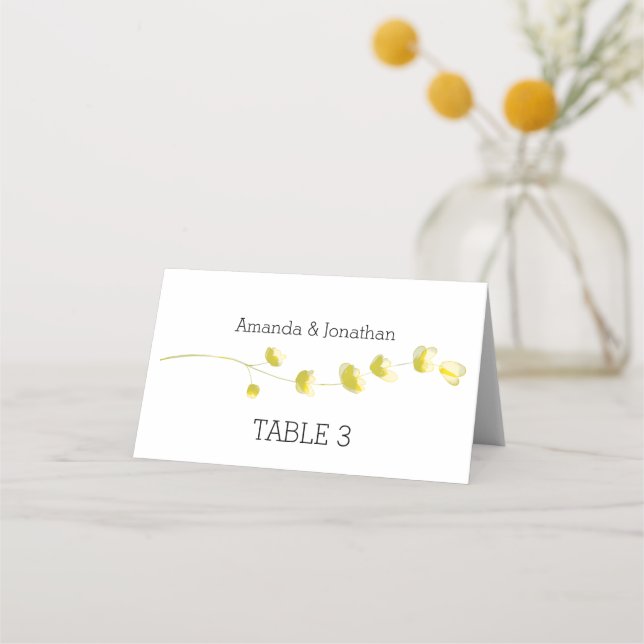 Minimalist Yellow Floral Wedding Place Cards (Front)