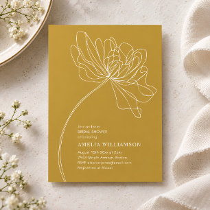 Minimalist Yellow Flower Drawing Bridal Shower Invitation