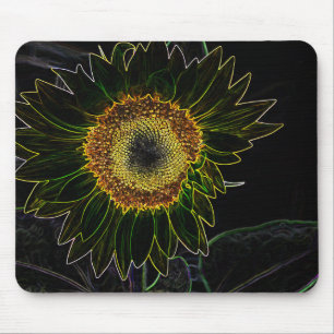Minimalist Yellow Neon Sunflower Floral Art Mouse Pad