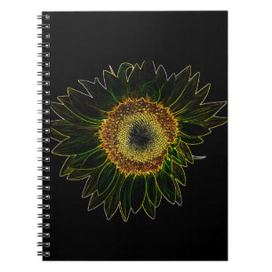 Minimalist Yellow Neon Sunflower Floral Art Notebook