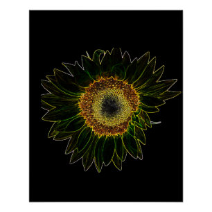 Minimalist Yellow Neon Sunflower Floral Art Poster