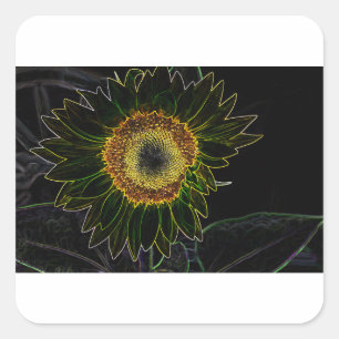 Minimalist Yellow Neon Sunflower Floral Art Square Sticker