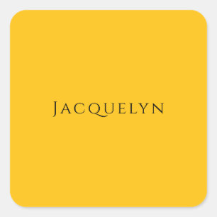 Minimalist Yellow Orange Plain Elegant Modern Name Square Sticker
