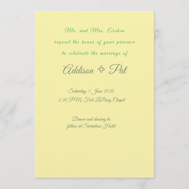 Minimalist Yellow & Sage Green Wedding Invitation (Front)
