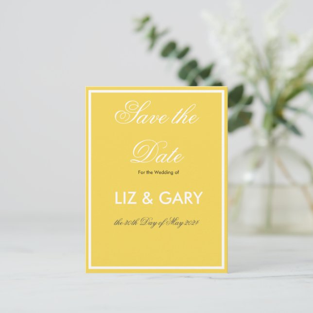 Minimalist Yellow-  Save the Date  Postcard (Standing Front)