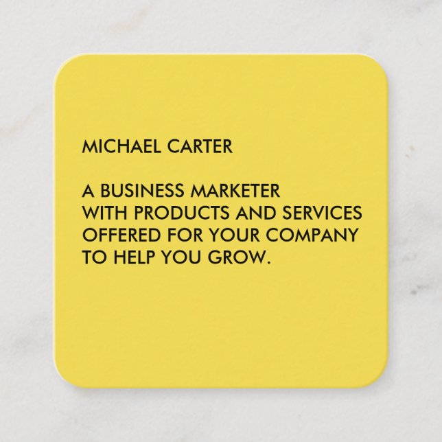 Minimalist Yellow Square Business Card (Front)