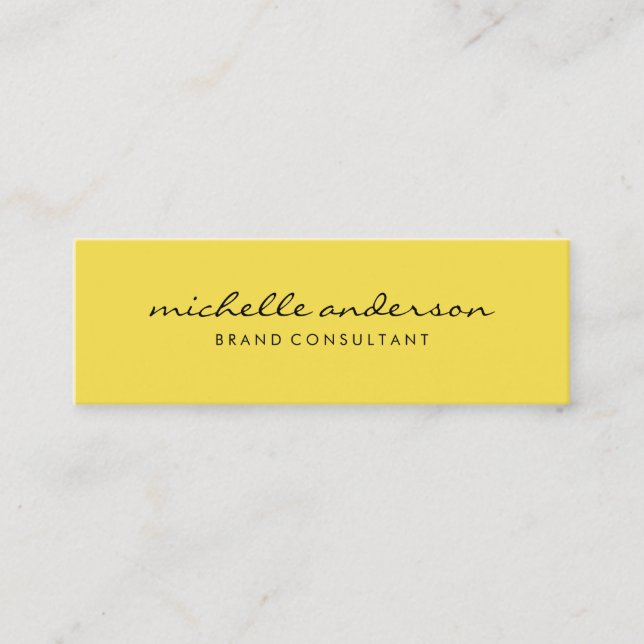 Minimalist Yellow with Cursive Text Mini Business Card (Front)
