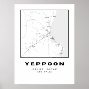 Minimalist Yeppoon Map with Coordinates   Poster