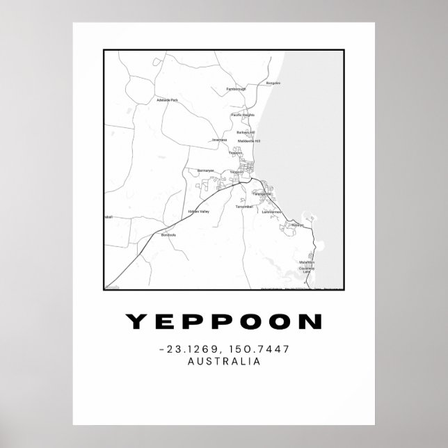 Minimalist Yeppoon Map with Coordinates | Poster (Front)