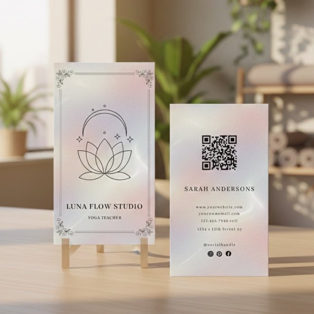 Minimalist Yoga Studio with QR Code | Holographic  Business Card (Creator Uploaded)