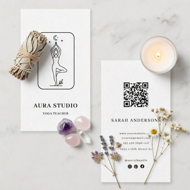 Minimalist Yoga Teacher Business Card with QR Code (Creator Uploaded)
