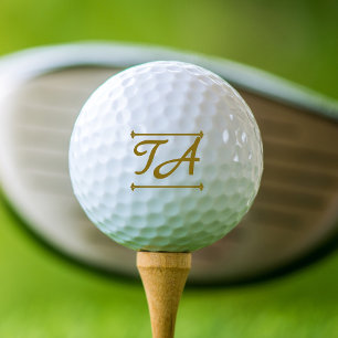 Minimalist Your Initials in Gold-Brown with Lines Golf Balls