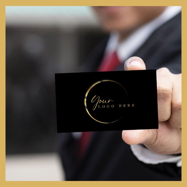 Minimalist Your Logo Gold Black Social Media  Business Card (Creator Uploaded)
