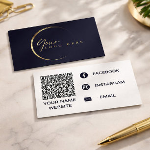 Minimalist Your Logo Gold Blue Social Media  Business Card