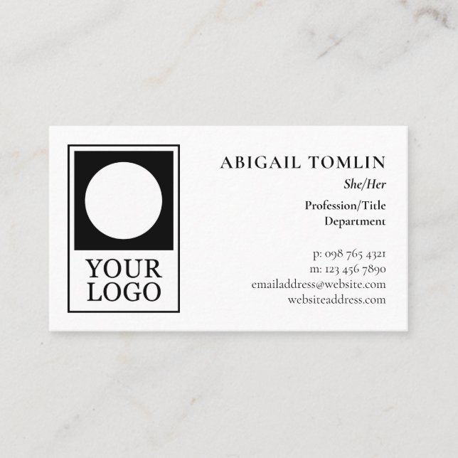 Minimalist Your Logo & Personal Pronoun One Sided Business Card (Front)
