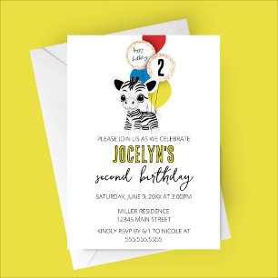Minimalist Zebra Birthday Party Invitatoin Invitation