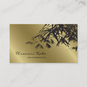 Minimalist Zen Asian Gold And Black Bamboo Leaves Business Card