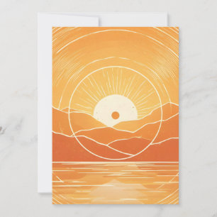 Minimalist Zen Mountain Ocean Retro Sunset Holiday Card