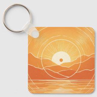 Minimalist Zen Mountain Ocean Retro Sunset Key Ring