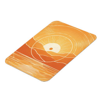 Minimalist Zen Mountain Ocean Retro Sunset Magnet