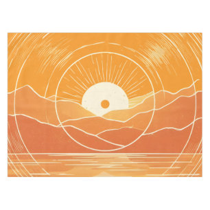 Minimalist Zen Mountain Ocean Retro Sunset Tablecloth