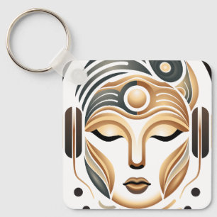 Minimalist Zen Music Goddess Geometric Abstract Key Ring
