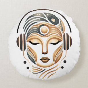 Minimalist Zen Music Goddess Geometric Abstract Round Cushion