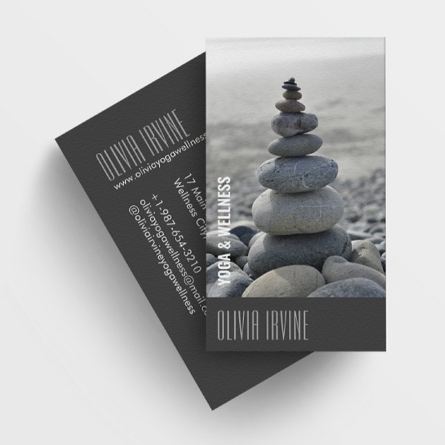 Minimalist Zen Stones Yoga & Wellness Black Business Card (Creator Uploaded)