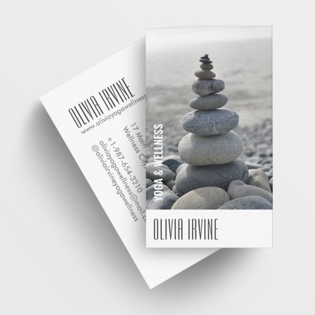 Minimalist Zen Stones Yoga & Wellness White Busine Business Card (Creator Uploaded)