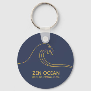 Minimalist Zen Wave Abstract Ocean Line Key Ring