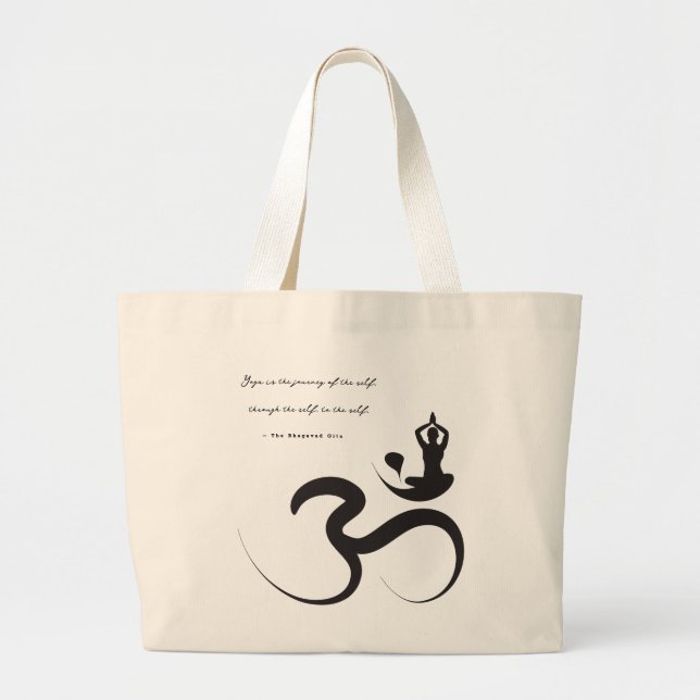 Minimalist Zen Yoga Spiritual Om Aum Calligraphy Large Tote Bag (Front)