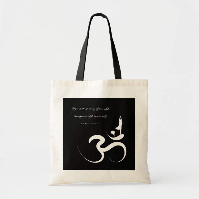 Minimalist Zen Yoga Spiritual Om Aum Calligraphy Tote Bag (Front)