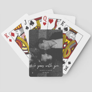 Minimalistic 10th Anniversary Wedding Couple Photo Playing Cards