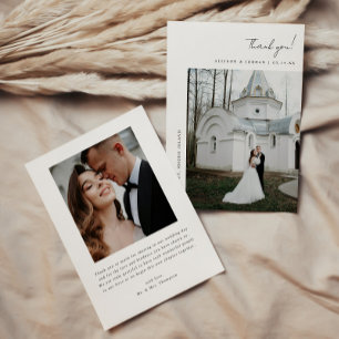 Minimalistic 2-Photo Script Lettering Wedding Thank You Card
