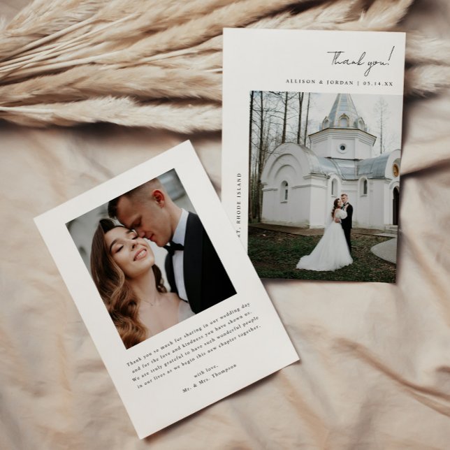 Minimalistic 2-Photo Script Lettering Wedding Thank You Card (Creator Uploaded)