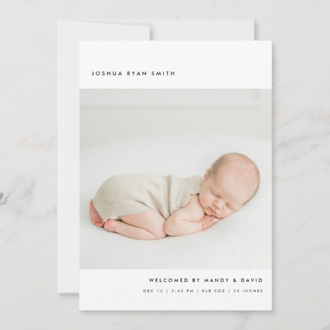 Minimalistic 4-Photo Collage New Baby Birth Announcement (Front)