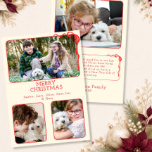 Minimalistic 4 Photo Red Bow Merry Christmas 