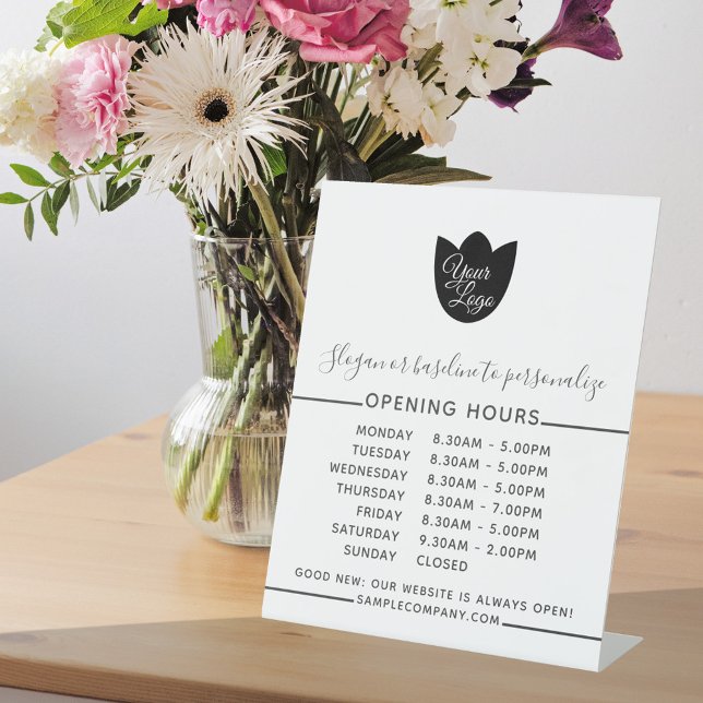    Minimalistic Add Your Logo Simple Opening Hours Pedestal Sign (Creator Uploaded)