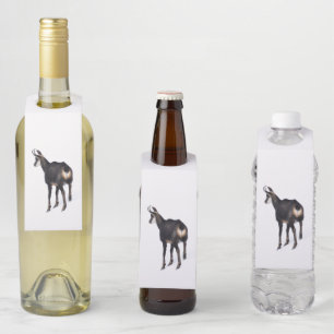 Minimalistic Alpine Chamois mountain goat on snow Bottle Tag
