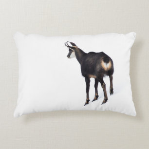 Minimalistic Alpine Chamois mountain goat on snow Decorative Cushion