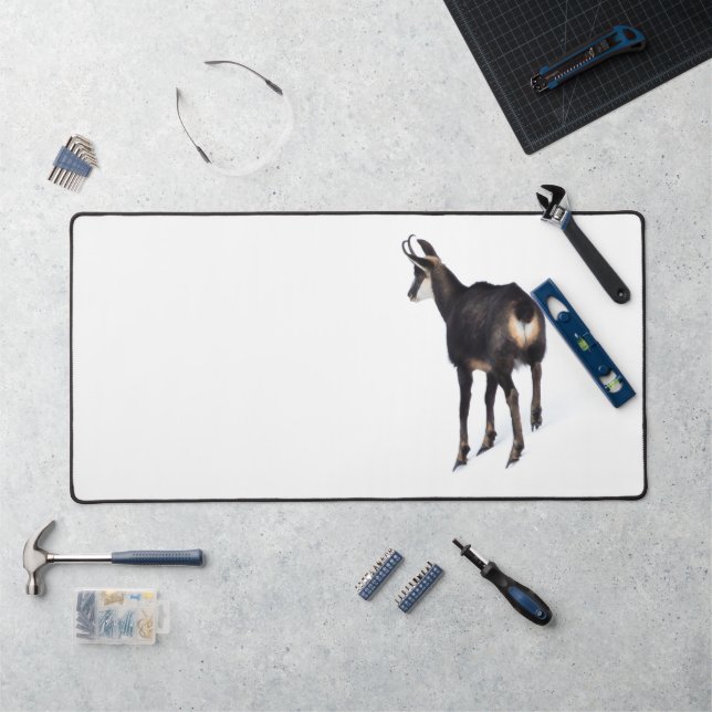 Minimalistic Alpine Chamois mountain goat on snow Desk Mat (Workstation)