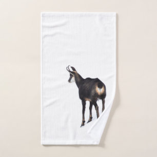 Minimalistic Alpine Chamois mountain goat on snow Hand Towel