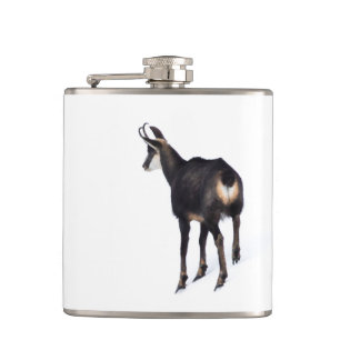 Minimalistic Alpine Chamois mountain goat on snow Hip Flask