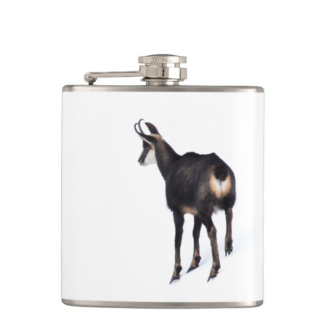 Minimalistic Alpine Chamois mountain goat on snow Hip Flask (Front)