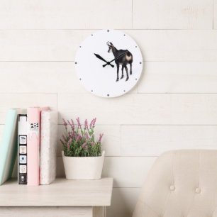 Minimalistic Alpine Chamois mountain goat on snow Large Clock