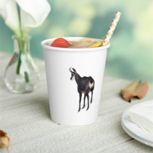 Minimalistic Alpine Chamois mountain goat on snow Paper Cups
