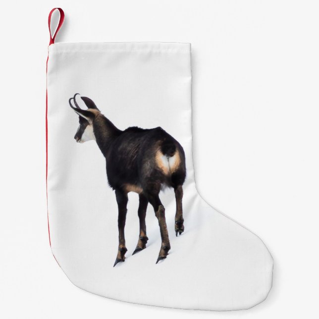 Minimalistic Alpine Chamois mountain goat on snow Small Christmas Stocking (Front)