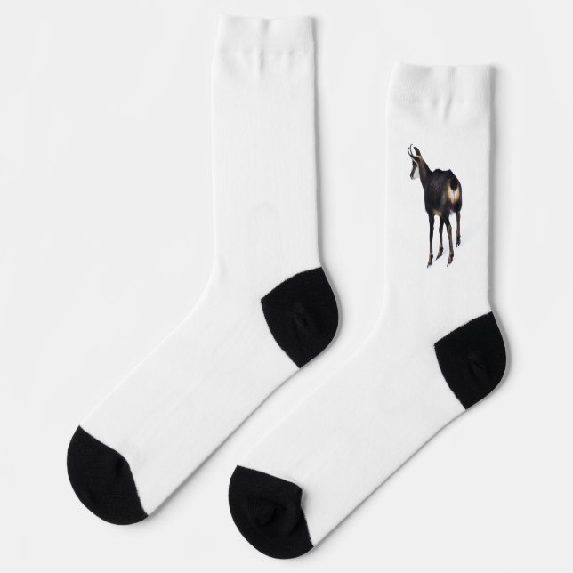 Minimalistic Alpine Chamois mountain goat on snow Socks (Left)